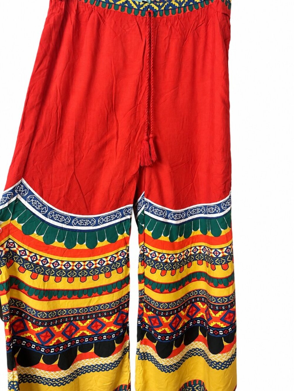 Flying Tomato Orange Multicolor Print Wide-Leg Pants – Medium